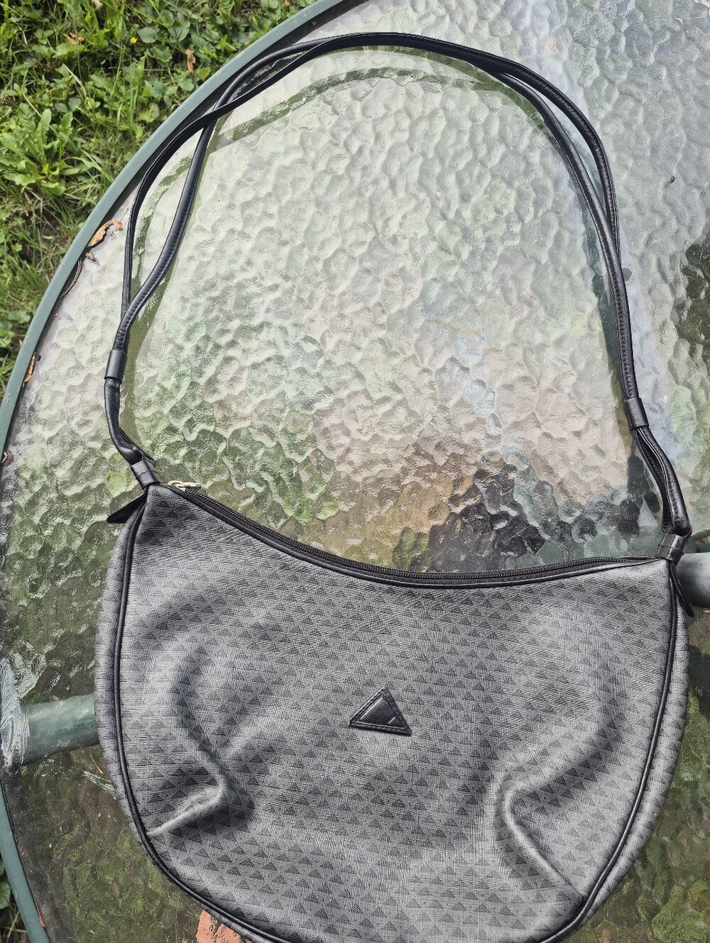 Vintage Liz Claiborne Black Crescent Shoulder Bag with Triangle Logo